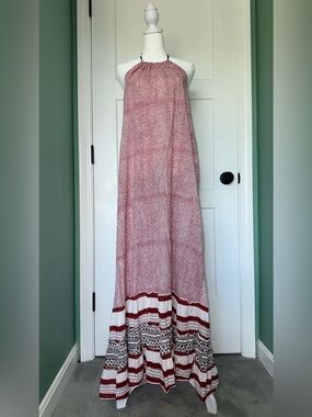 Roller Rabbit Red & White Striped Cotton Boho Maxi Halter Dress